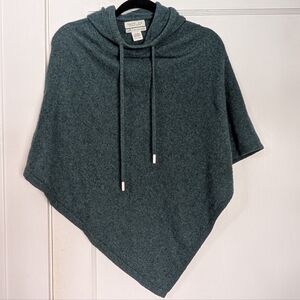 Rachel Zoe 100% Cashmere Hooded Poncho Cape Sweater One Size Teal